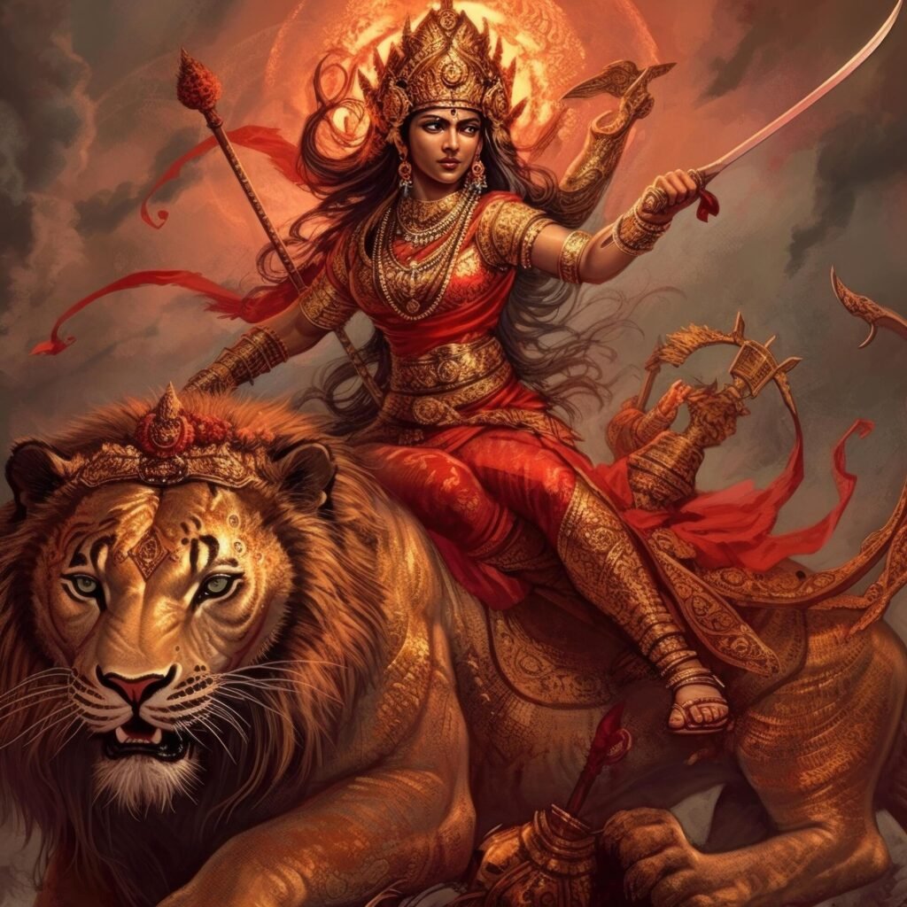 goddess-durga-images-sitting-on-the-lion-image-generative-ai-free-photo
